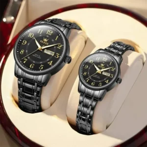 Olevs Black Luxury Couple Watch